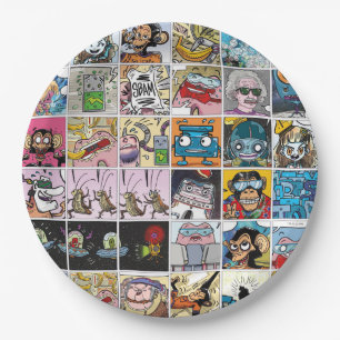 Plato De Papel Comic Colorful Fun Characters Grid Pattern Paper P