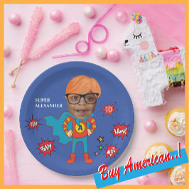 Plato De Papel Comic de cumpleaños de superhéroes ⚡ niño especial