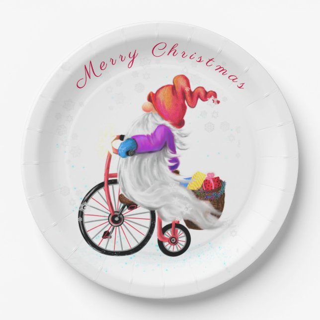 Plato De Papel Cómico gracioso con moto y regalos Navidades diver (Anverso)