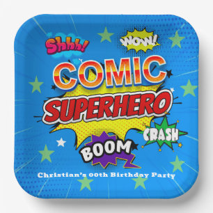 Plato De Papel Cómico Superhéroe Strip 00th Birthday Party