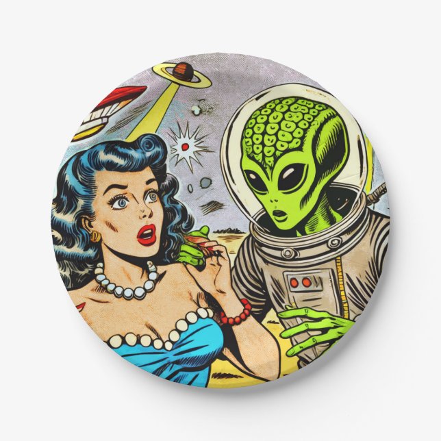 Plato De Papel Cómics de ciencia ficción retro para extranjeros (Anverso)
