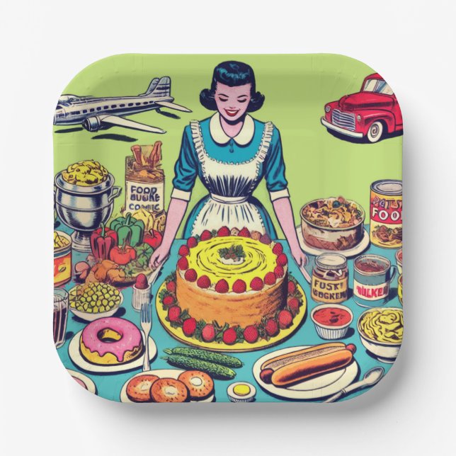 Plato De Papel Comics de comida retro (Anverso)
