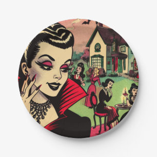 Plato De Papel Cómics de mujeres con vampiros de Gótico retro