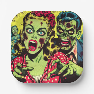Plato De Papel Comics retro de parejas zombi