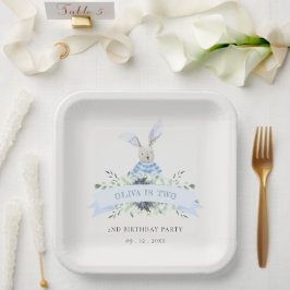 Plato De Papel Comida de conejo azul Aqua Blue Foliage Cualquier