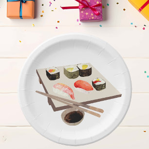 Plato De Papel Comida de fiesta de acuarela para amantes del sush