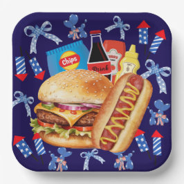 Plato De Papel Comida en la placa de papel blanco y azul de color