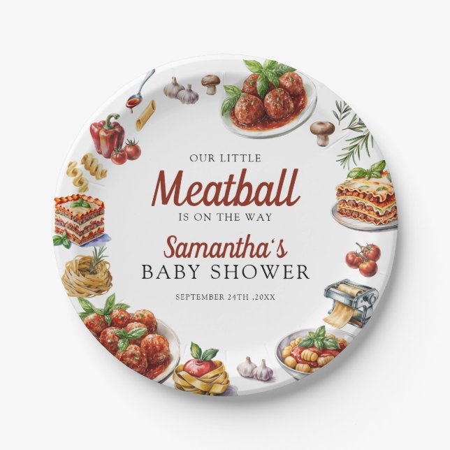 Plato De Papel Comida italiana | Baby Shower acuarela (Anverso)