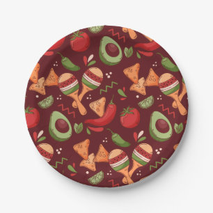 Plato De Papel Comida Mexicana Roja y Verde
