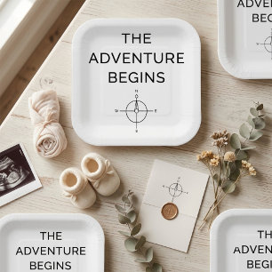 Plato De Papel Comienza La Aventura Anuncio De Nuevo Bebé Adorabl