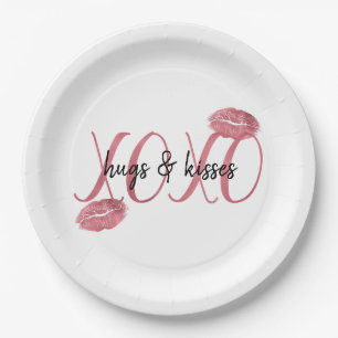 Plato De Papel comillas personalizadas XOXO Kisses Lips rosados