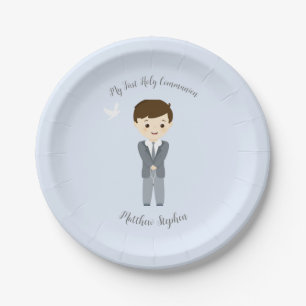 Plato De Papel Communion Dove Boy