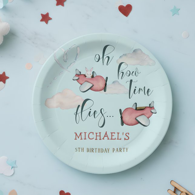 Plato De Papel Cómo el tiempo vuela el niño del avión retro (Subido por el creador)