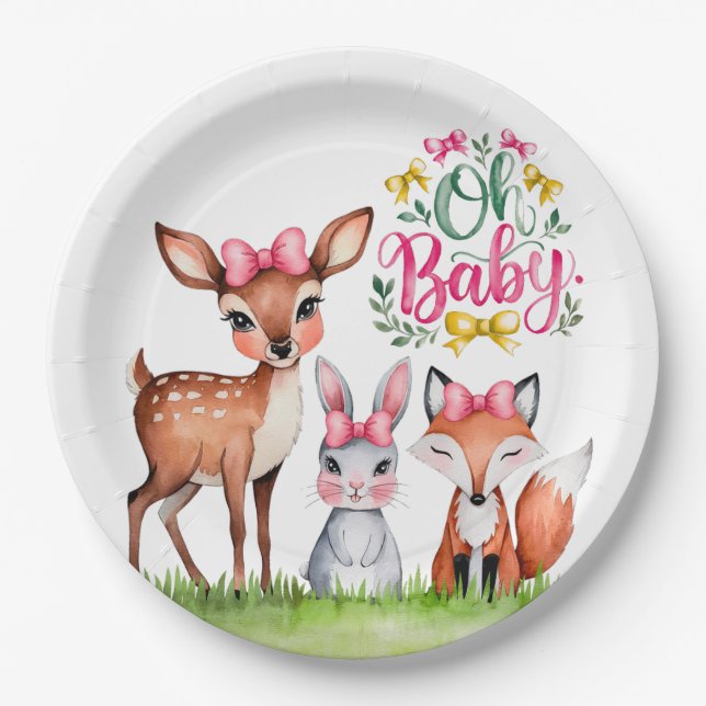 Plato De Papel Compañeros Pastel Meadow: Oh niña bebé Baby Shower (Anverso)
