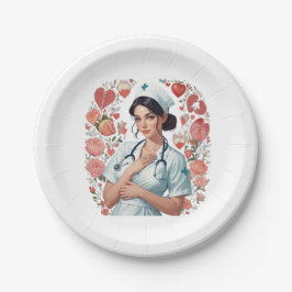 Plato De Papel Compassionate Nurse – Elegant Floral Art Illustrat
