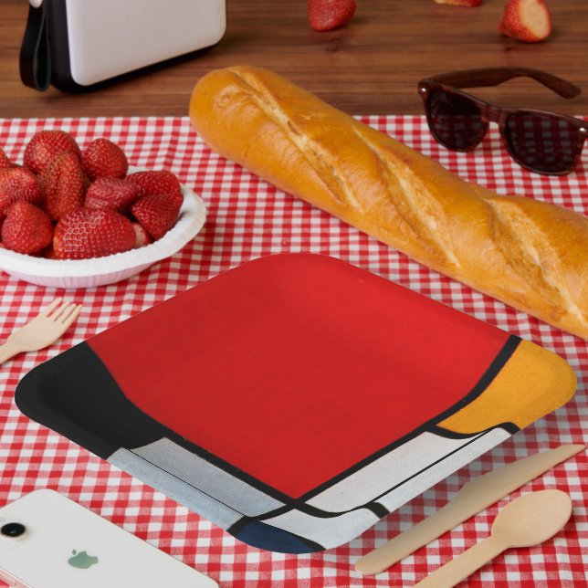 Plato De Papel Composición con gran plano rojo (Picnic)