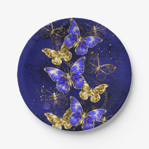 Plato De Papel Composición con mariposas de zafiro