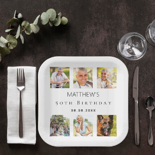 Plato De Papel Composición de fotos fiesta de cumpleaños blanco