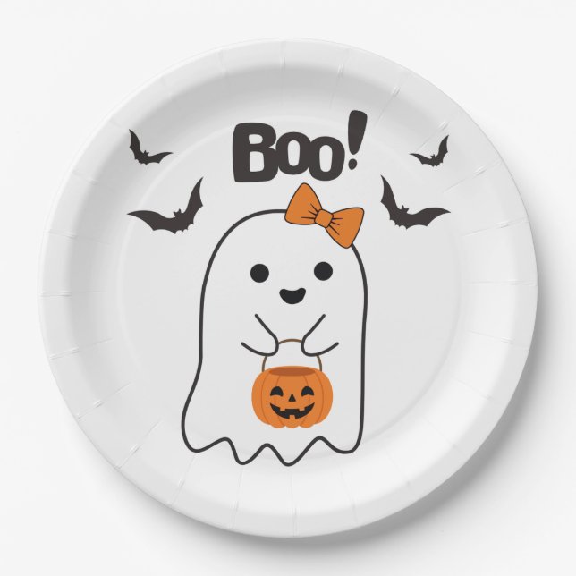 Plato De Papel Compras de Halloween Boo (Anverso)