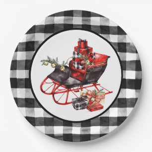 Plato De Papel Comprobación de búfalo rojo y negro Sleigh y paque