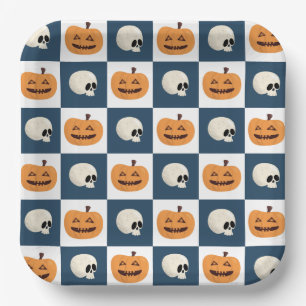 Plato De Papel Comprobaciones de calaveras y calabazas