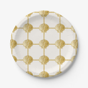 Plato De Papel Comprobadores de las conchas costeras pintadas de 