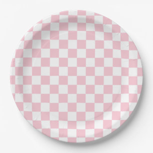 Plato De Papel Comprobar el patrón del tablero de cheques rosado