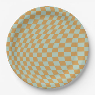 Plato De Papel Comprobar patrón Mint Wavy Checkerboard Checkboard