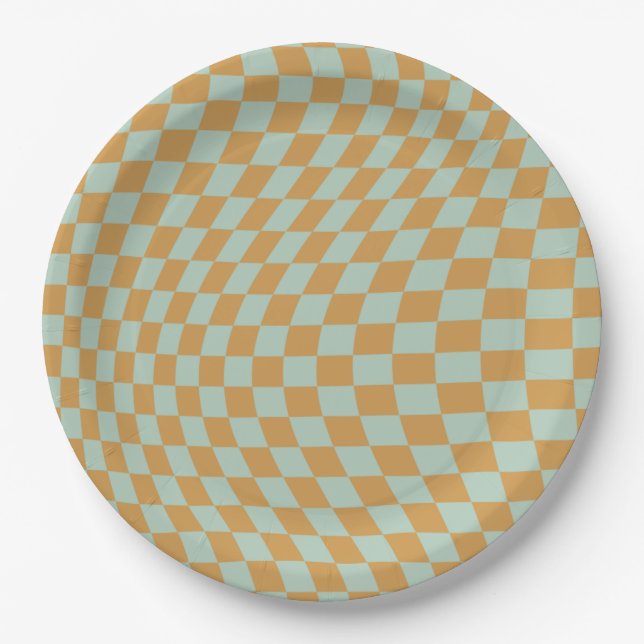 Plato De Papel Comprobar patrón Mint Wavy Checkerboard Checkboard (Anverso)