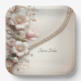 Plato de papel con adornos florales y perlas