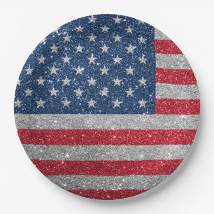Plato de papel con brillo de bandera americana pat