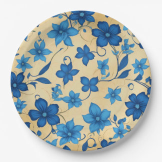 Plato de papel con diseño de flor azul