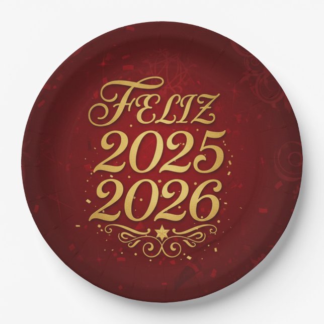 Plato de Papel con Diseño “Feliz 2025–2026” | Deco (Anverso)