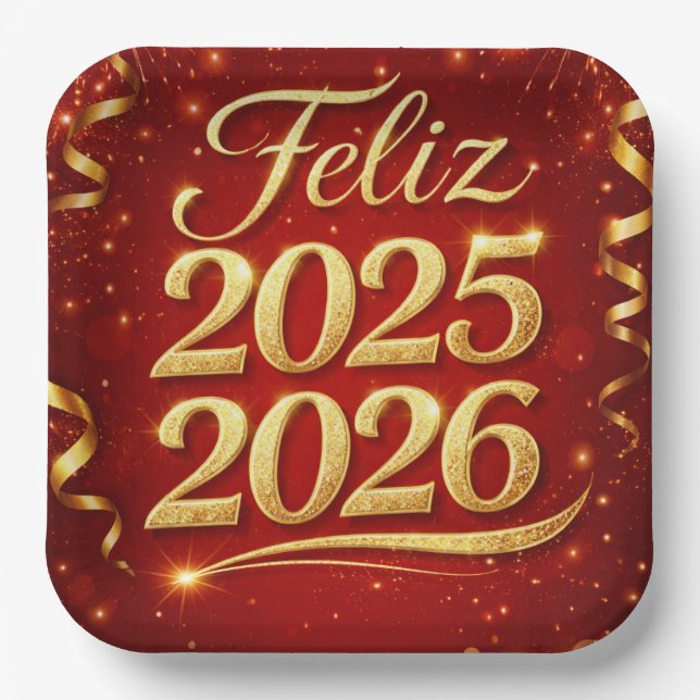Plato de Papel con Diseño “Feliz 2025–2026” | Deco (Anverso)