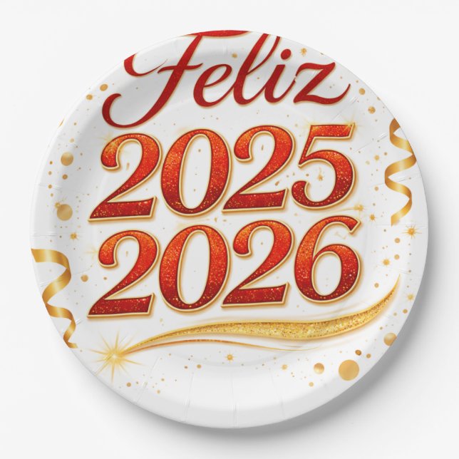Plato de Papel con Diseño “Feliz 2025–2026” | Deco (Anverso)