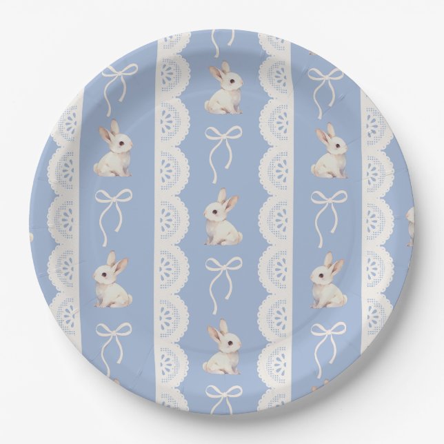 Plato de papel con estampado de conejo con lazo co (Anverso)