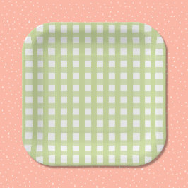 Plato de papel con estampado de cuadros gingham ve