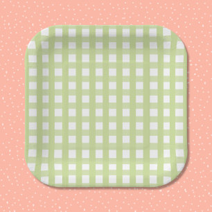 Plato de papel con estampado de cuadros gingham ve