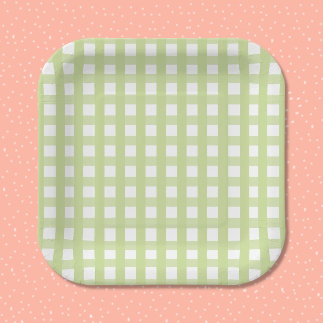 Plato de papel con estampado de cuadros gingham ve (Subido por el creador)