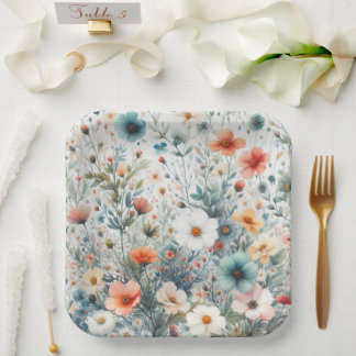 Plato de papel con estampado de flores