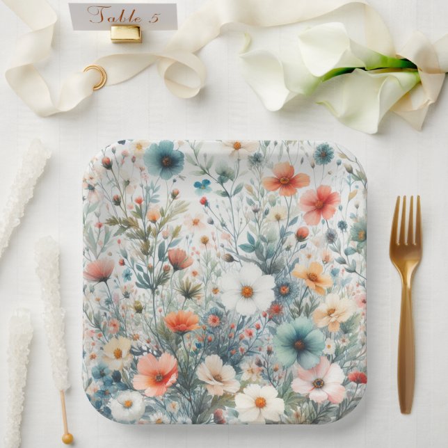 Plato de papel con estampado de flores (Boda)