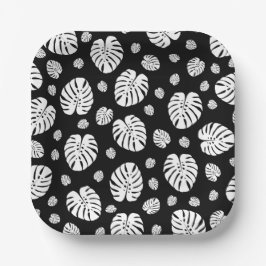 Plato de papel con estampado de hojas de palma