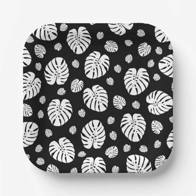 Plato de papel con estampado de hojas de palma (Anverso)