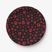 Plato de papel con estampado de huellas de perro n
