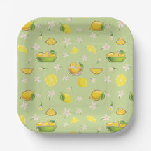 Plato de papel con estampado de limón de verano