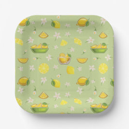 Plato de papel con estampado de limón de verano