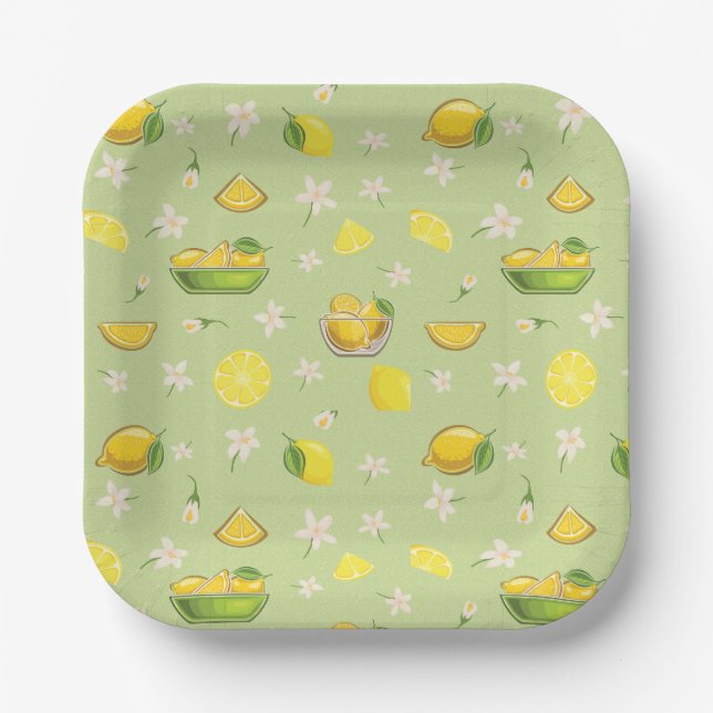 Plato de papel con estampado de limón de verano (Anverso)
