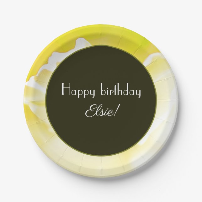 Plato de papel con estampado floral amarillo (Anverso)