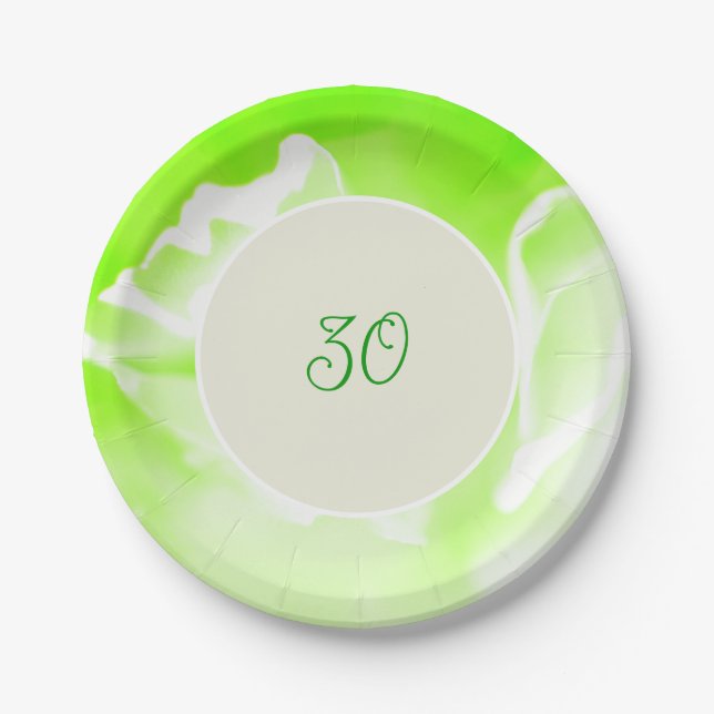 Plato de papel con estampado floral verde lima (Anverso)