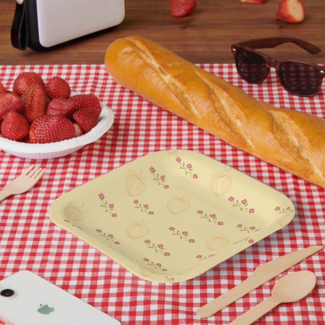 Plato de papel con estampado juguetón de color ama (Picnic)